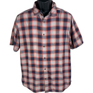 The North Face Short Sleeve Button Front Shirt Large Orange Gray Plaid/Checks